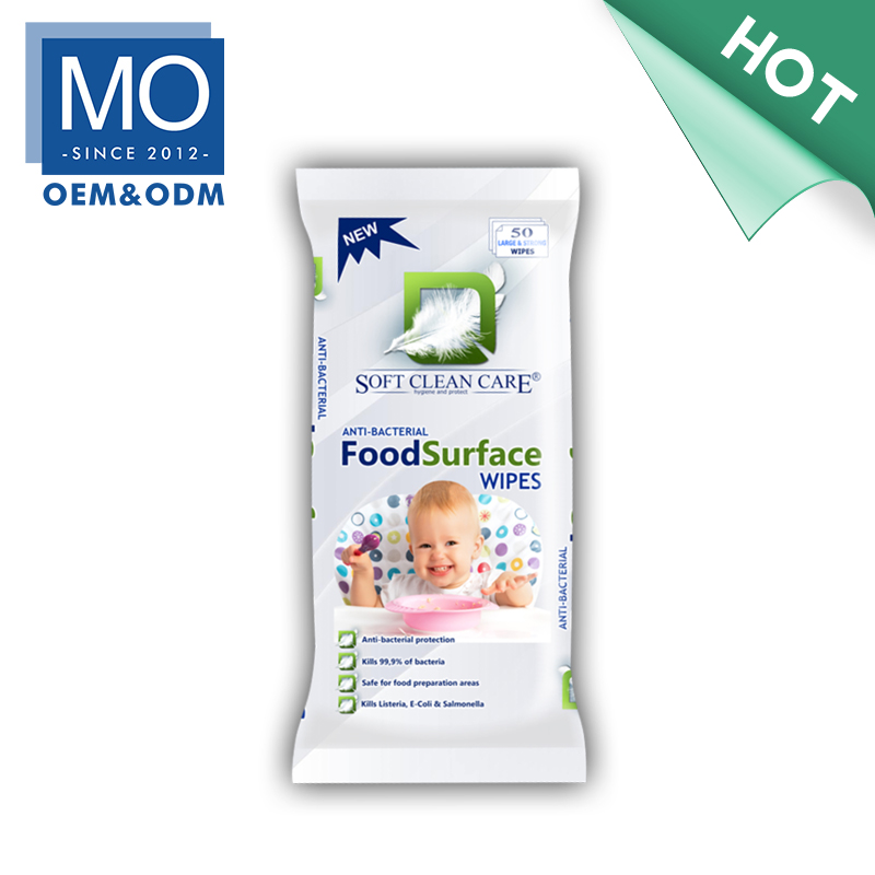 Antibacterial Food Surface Wipes For Household Food Grade Antibacterial Children's Cleaning Wipes 50 Pieces Alcohol Free Children's Wipes Preservative, Silicon and Mineral Oil Free Resealable Antibacterial
